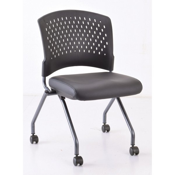 Officesource Perch Collection Armless Nesting Chair with Casters, Titanium Frame 3274TNSABK